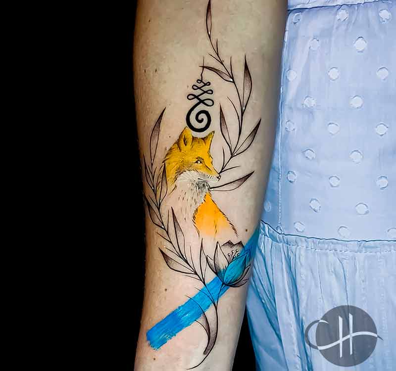 Fine line fox tattoo by Choco in Lisbon