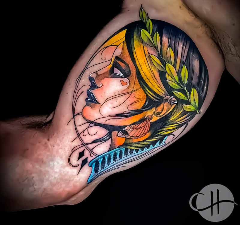 Neo traditional woman tattoo by Choco in Lisbon